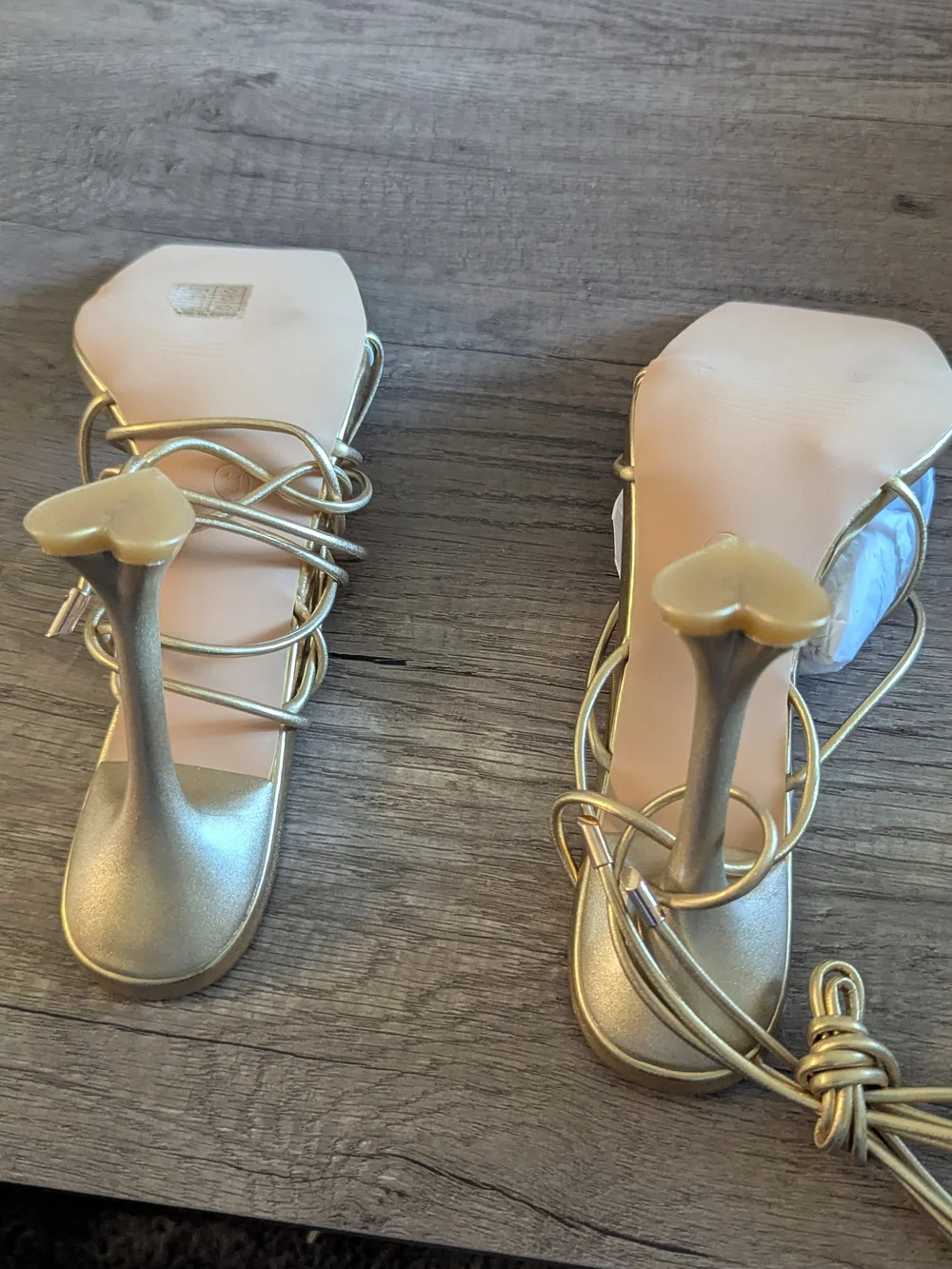 SHEIN Gold Metallic Strappy Square-Toe Heels